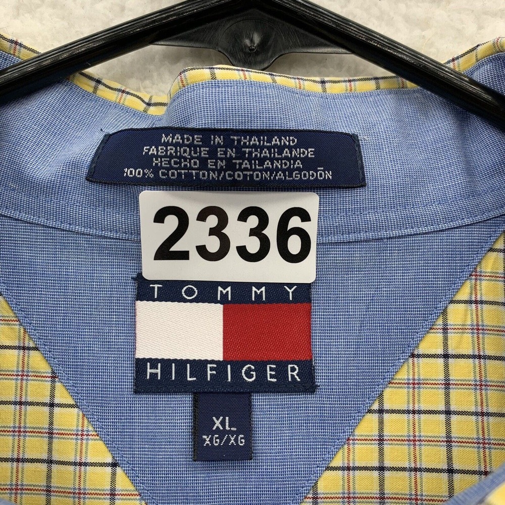 Tommy Hilfiger Button Up Shirt Mens XL X-Large Loose Fit Yellow Check Y2K Preppy - Picture 14 of 14